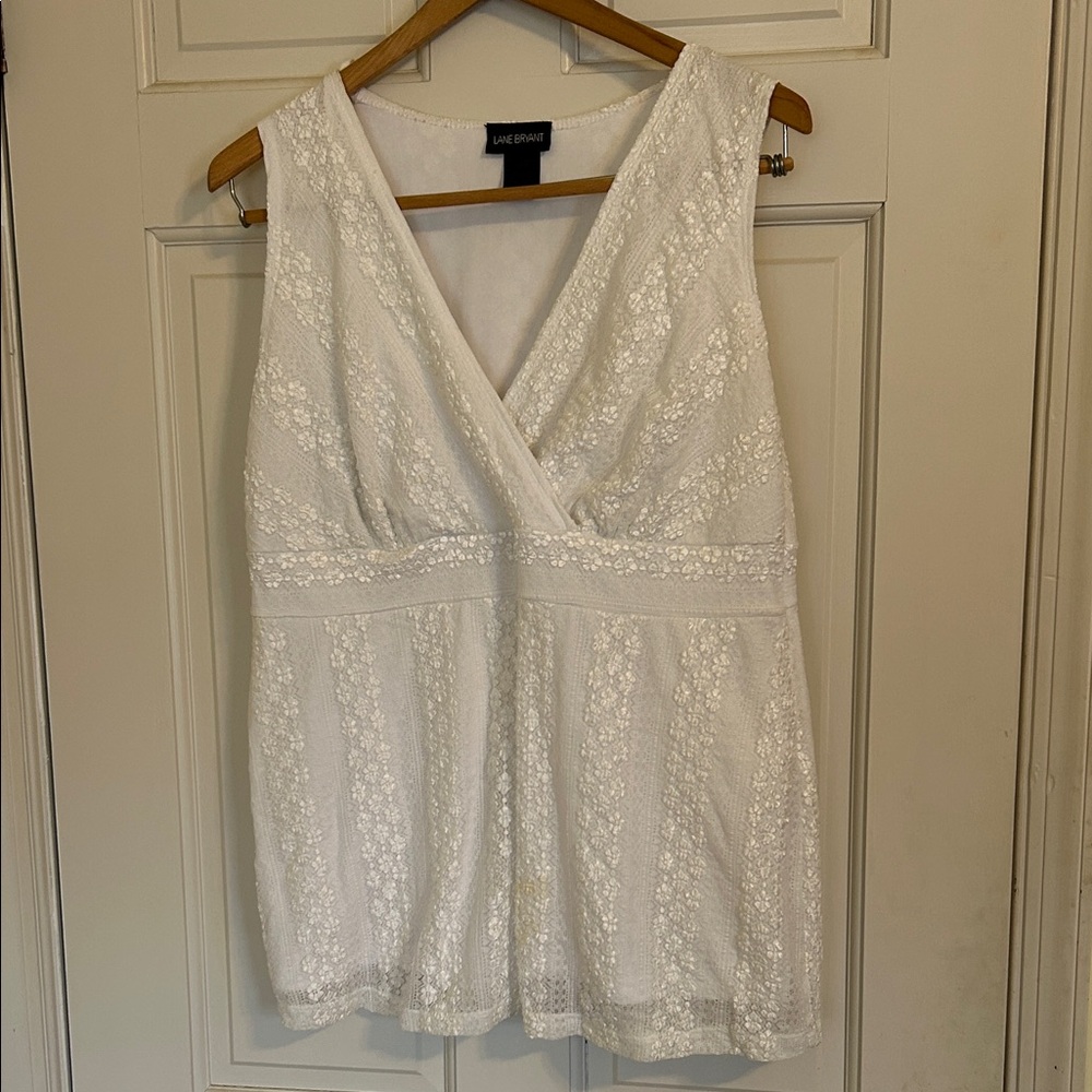 Lane Bryant White Lace V-Neck Sleeveless Top